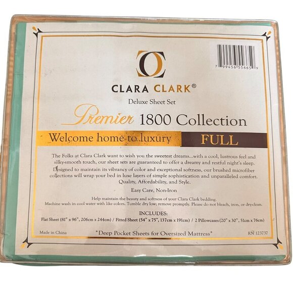 Clara Clark Premier Full Sheet Set Green Deep Pocket Wrinkle-Free Soft Feel - Picture 5 of 7